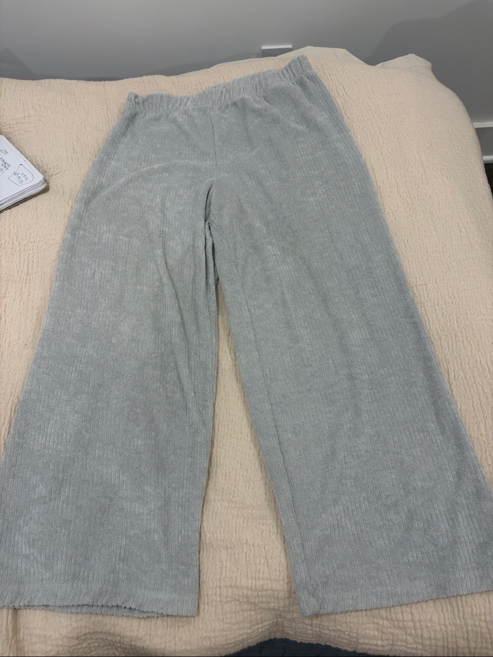 Z Supply Light Gray Ribbed Wide-Leg Velour LoungePants